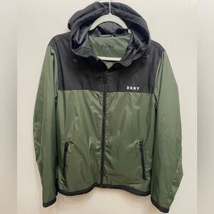 DKNY Green Black Hood Windbreaker Outerwear Jacket